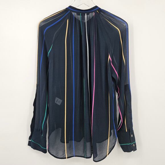 DEREK LAM 10 CROSBY Rainbow Striped Mandarin Collar‎ Blouse Size 8 - Picture 11 of 12